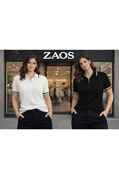 zs zaos fashion Σετ 2 γυναικείων μπλουζών poloyaka με φερμουάρ, βασικά πλεκτά...