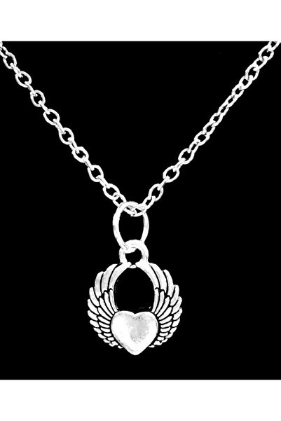 sarıyer silver Heart Angel Wing Love Themed Women's Steel Necklace Daily Luck...