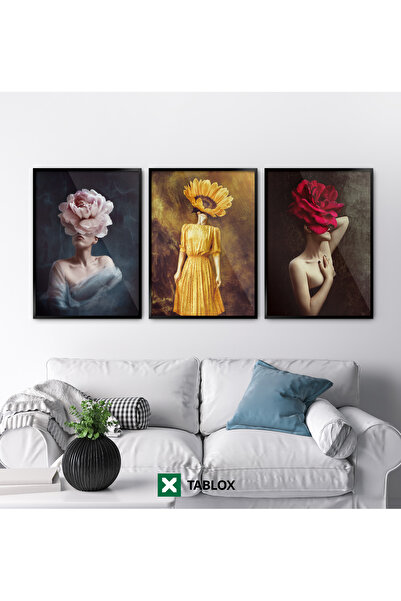 TABLOX Set de pictură minimalistă MDF, 3 piese, cu portret floral artistic de...