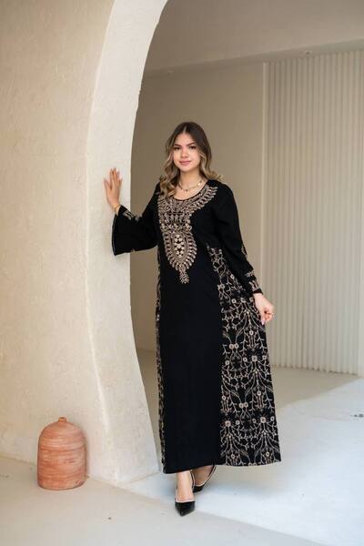 AFandina Luxurious embroidered jalabiya with elegant royal details SM-73