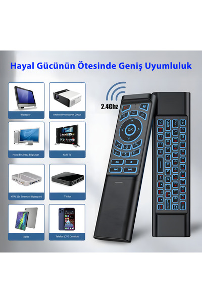 idragon M3 Akıllı Kumanda – Air Mouse & Kablosuz Klavye, 6 Eksenli Jiroskop, IR Öğrenme, Bluetooth & 2.4 GHz