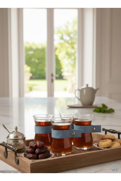 ALFAHA High-Quality Glass Cups with Protective Faux Leather Sleeve – Set of 4