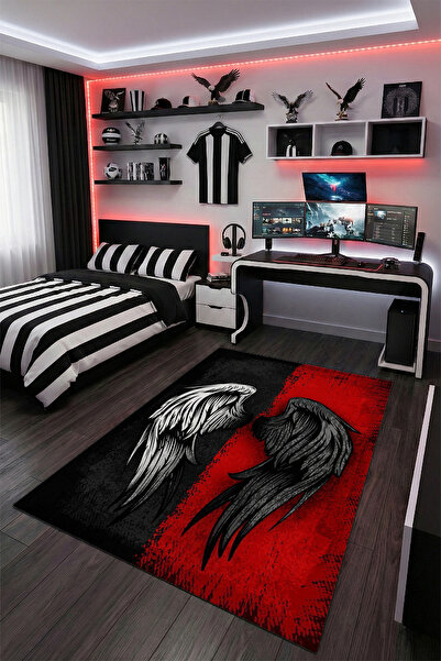 THEMODERNHANE Taraftar Genç Odası Halısı Kaymaz Taban Makinede Yıkanabilir Si...