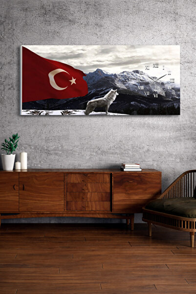 Olinpa KIRILMAZ CAM DUVAR SAATİ , HEM TABLO HEM SAAT BOZKURT VE TÜRK BAYRAĞI ...
