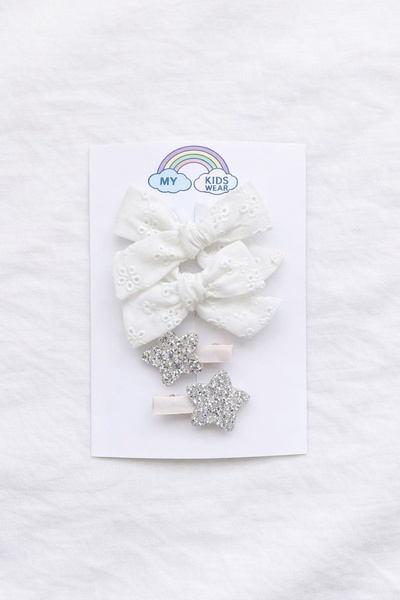 My Kids Wear Дівчача ручна робота Біла брошка з бантиком і блискучою зіркою Н...