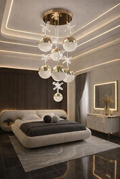 AURA LIGHTING 7 Top Gold Sarkıt 3 Renk LED Modern (Beyaz Sarı Günışığı) Salon...