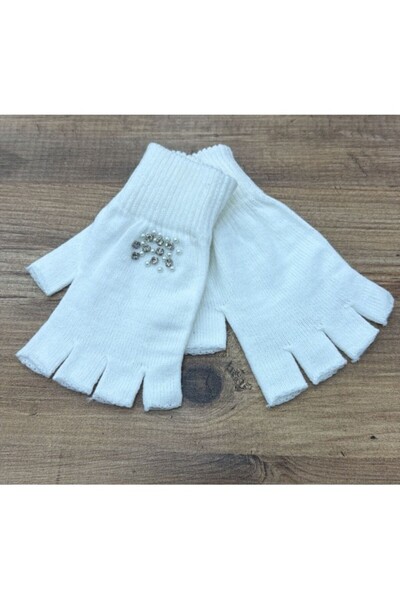 NESVAY ACC. Cut-Out Knitwear Gloves with Stones on Them