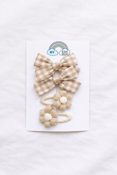 My Kids Wear Дівчача ручна робота, картата бантик і в'язана квітка, набір шпи...