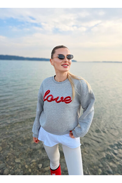 Store Gray Love Embroidered Sweatshirt