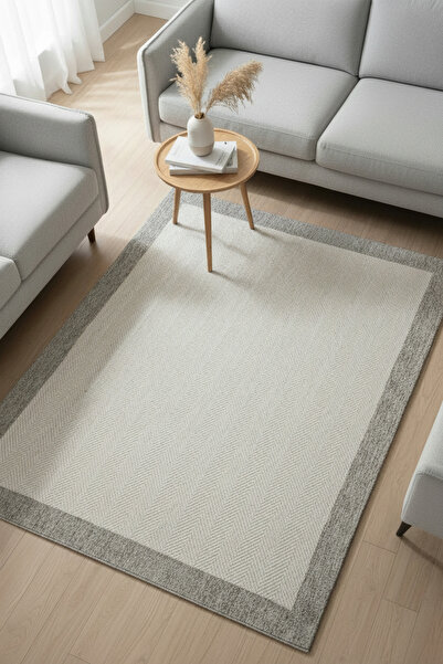 Santiva Home Bordered Sisal Carpet Anthracite Gray – Cotton Woven, Non-Slip B...