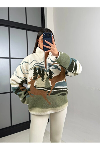 Mzr Collection KADIN DAĞ DESENLİ GEYİKLİ CEPLİ SWEATSHİRT