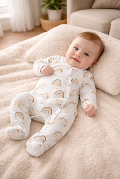 Atlas Baby House بدلة أطفال حديثي الولادة عضوية بتصميم قوس قزح للجنسين