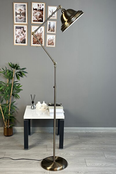 Bamyum Ulmete Mafsallı Eskitme Gövde Renk Metal Lambader Modern Zemin Lambası