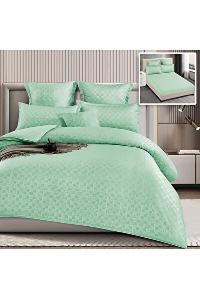 trendyhome Bed Linen, Checkered, Elastic, 6 Pieces, Finet, Mint Green