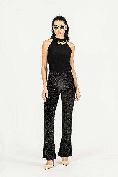 byözlemyazan Glittery Velvet Textured Spanish Flare Pants