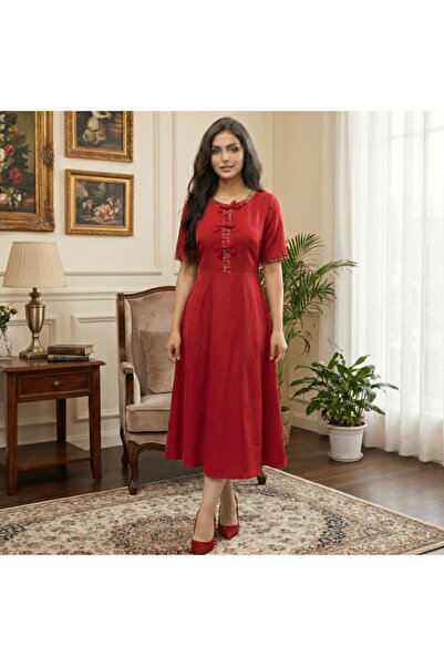 alqarat فستان ميدي أنيق مزين بفيونكة