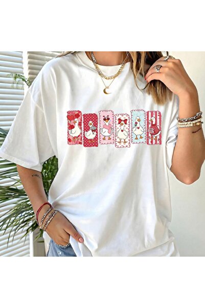 AEMİ تيشيرت للجنسين بمظهر محبوك مطبوع قصة فضفاضة