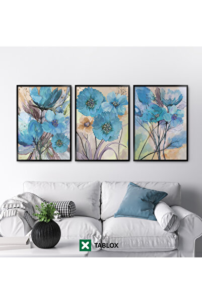 TABLOX Set de pictură MDF cu trandafiri, 3 piese, cu rame din lemn real, flor...