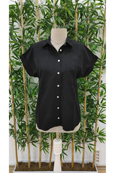 JANES    Women's Short Sleeve V Neck Front Button Woven Shirt