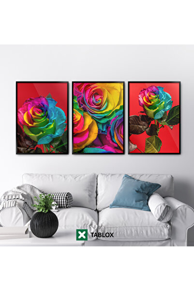 TABLOX Set de pictură MDF estetic, decorativ, colorat, cu trandafiri, cu rame...
