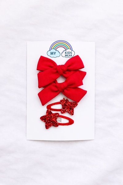 My Kids Wear Set de catarame pentru fete cu fundă roșie și stea cu sclipici, ...