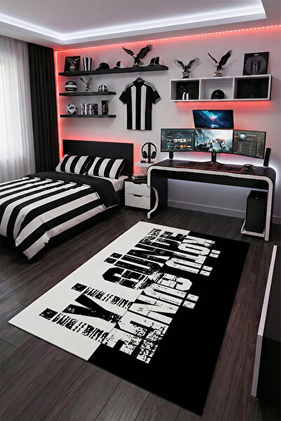 THEMODERNHANE Taraftar Genç Odası Halısı Kaymaz Taban Makinede Yıkanabilir Si...