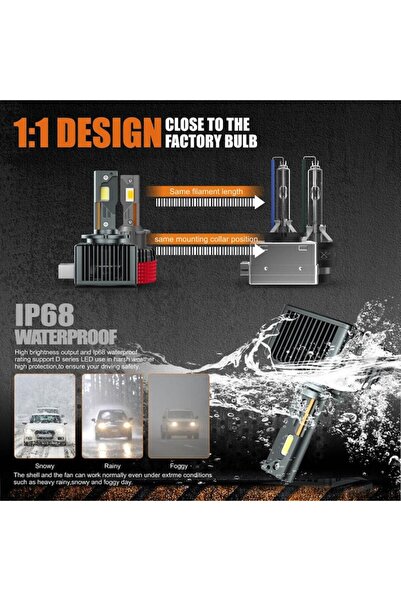 mkpshield Set de 2 becuri de conversie HID-LED, LED D1S, 70W, 12.000 lm, Canbus, miez de cupru, radiator din aluminiu,