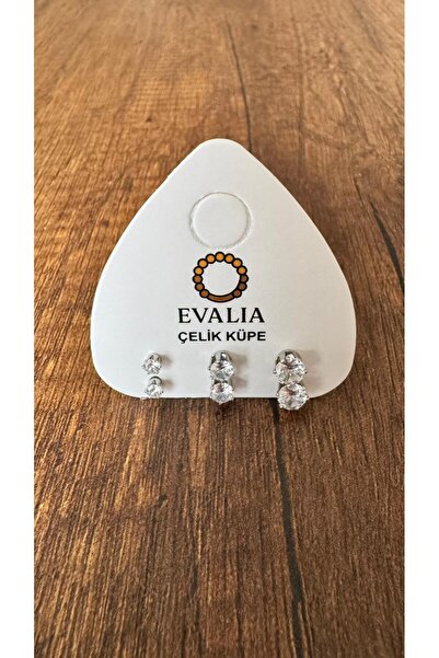 Evalia Takı Kadın 6 Adet Zirkon Taşlı Çelik Küpe