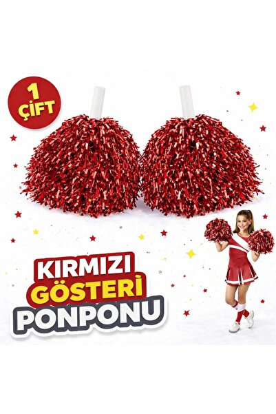 kapıver 1 Çift Kırmızı Okul Gösteri Ponponları Ekstra Dolgun
