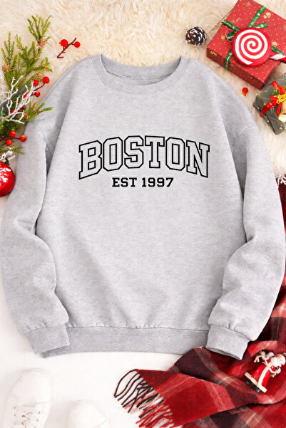 Pink Sky Unisex supradimensionat Bumbac cu imprimeu Swea tricou BOSTON