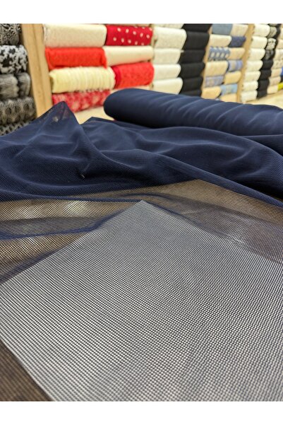 METERİAL قماش شبكي باللون الأزرق الداكن - عرض 150 سم - شبكة مسطحة خفيفة وشفافة