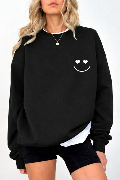 Pink Sky Unisex supradimensionat Bumbac cu imprimeu Swea tricou Zâmbet