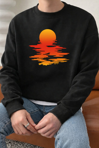 Pink Sky Unisex Oversized Cotton Printed Sweatshirt Sunset Reflection