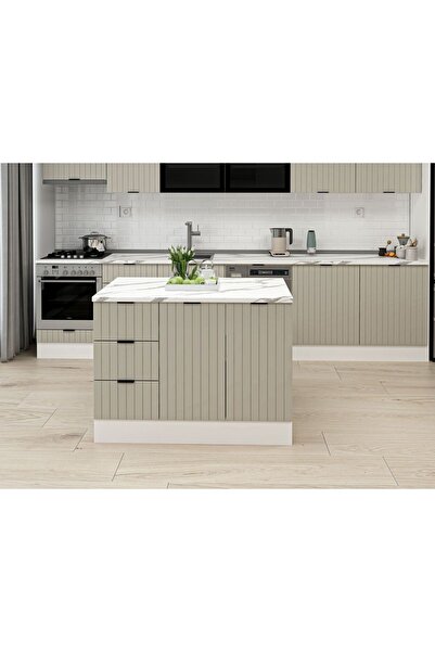 Alvinka 120 Cm Mbr_B Ada Mutfak Dolabı Beyaz Kumtaşı Mdf