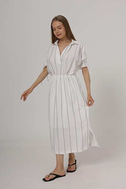 Trend Alaçatı Stili Γυναικείο λευκό φόρεμα με ελαστική μέση VS00564