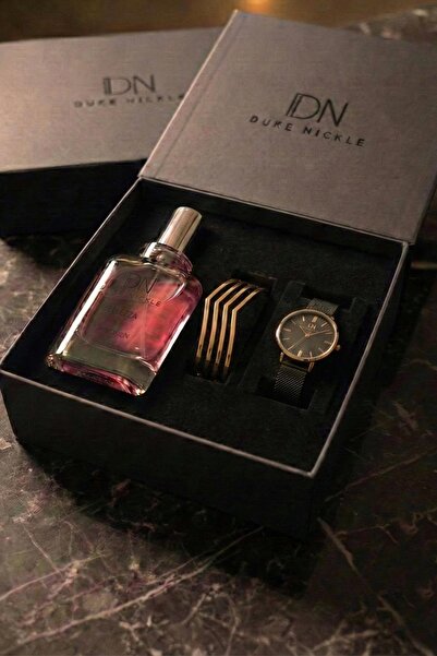 Duke Nickle Rose Şerit Bileklikli Siyah Hasır Kordon Kadın Kol Saati Parfüm K...