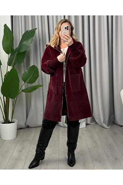 FUNDA Semiramis Handmade Feather Coat Claret Red