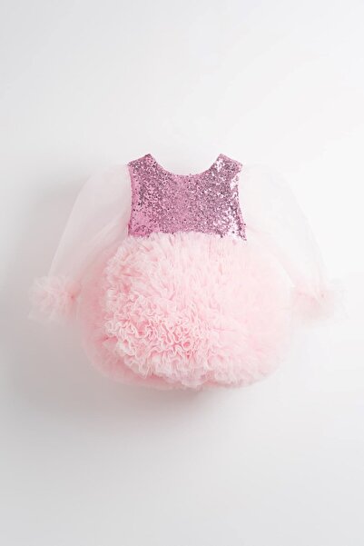 Banamio فستان لونا للفتيات بأكمام طويلة من التول المنفوش