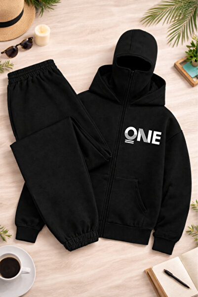 Pink Sky Unisex Snow Masked Ninja One Printed Zippered Hooded Oversized Track...