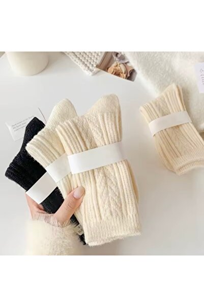 Lin Collection Set of 6 Winter Thick Alpaca Wool Embossed Socks