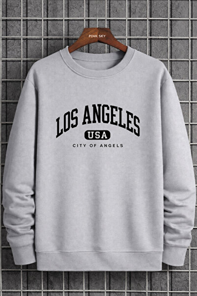 Pink Sky Unisex supradimensionat Bumbac cu imprimeu Swea tricou Los Angeles