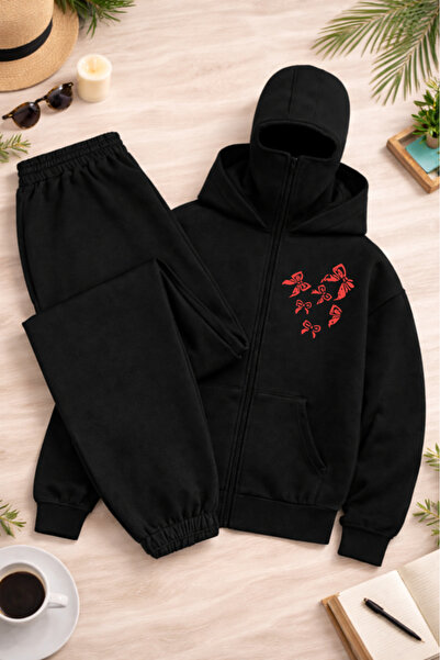 Pink Sky Unisex Snow Masked Ninja Butterfly Printed Zippered Hooded Oversized...