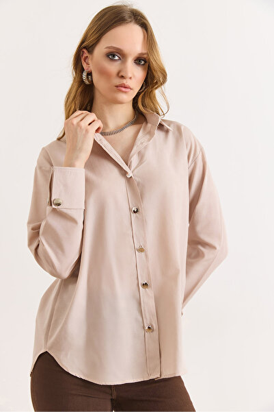 Olalook Women's Stone Cuff Detailed Comfortable Fit Shirt Gml-19001420