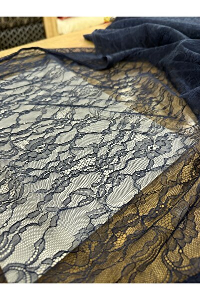 METERİAL قماش دانتيل ليز باللون الأزرق الداكن - عرض 140 سم - دانتيل رقيق وأني...