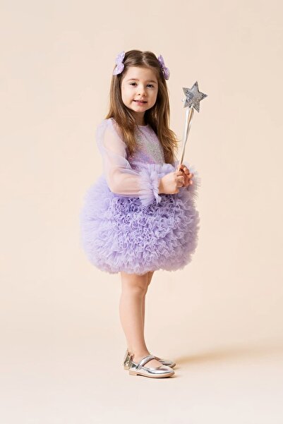 Banamio Luna Long Tulle Sleeves Puffy Tulle Tutu Girls' Dress