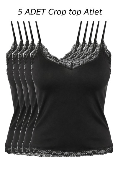 RİEMA Women's Black 5-Piece Lace Strap V-Neck Flexible Diving Flexible Body-H...