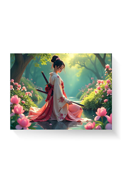 Printees Tablou - Luptătoare niponă cu săbii - Canvas pe șasiu