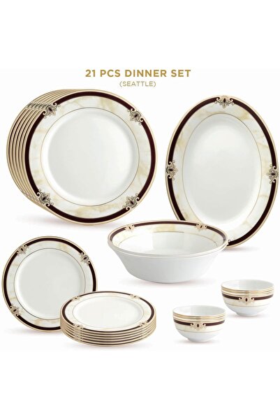 PEGGY OLIVER Seattle Collection 21 Pcs Dinner Set Real Gold Plated