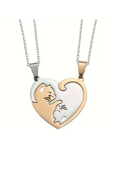 HER ŞEY NOTA www.herseynota.com Couple Cat Binary Lover Necklace Gold Silver ...