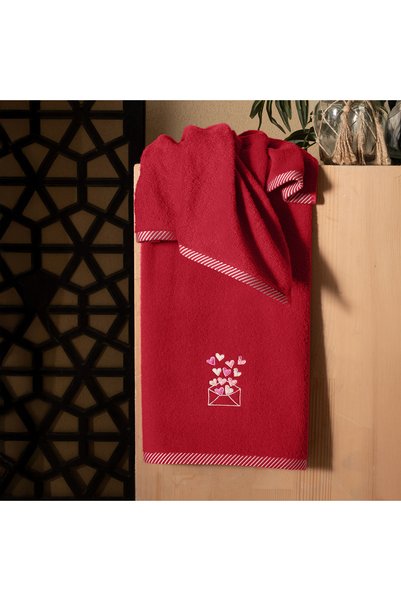 Altınbaşak Set prosoape de mână brodate Endless bumbac 100% din 2 piese, roșu 50x90 roșu